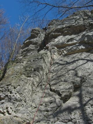 Seilführung bei Handfeste am Nordwestlichen Buchenschluchtfelsen, Foto 2003