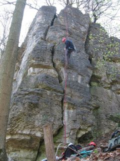 Kahnstein, Abseilen am Doktorfelsen, April 2003